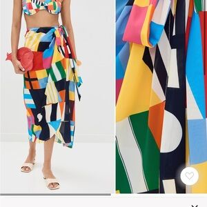 STAUD Multicolor Geometric Bikini and Sarong Set